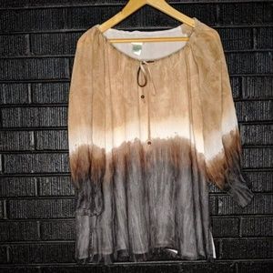 Laura Ashley blouse, brown tie dye color. Medium